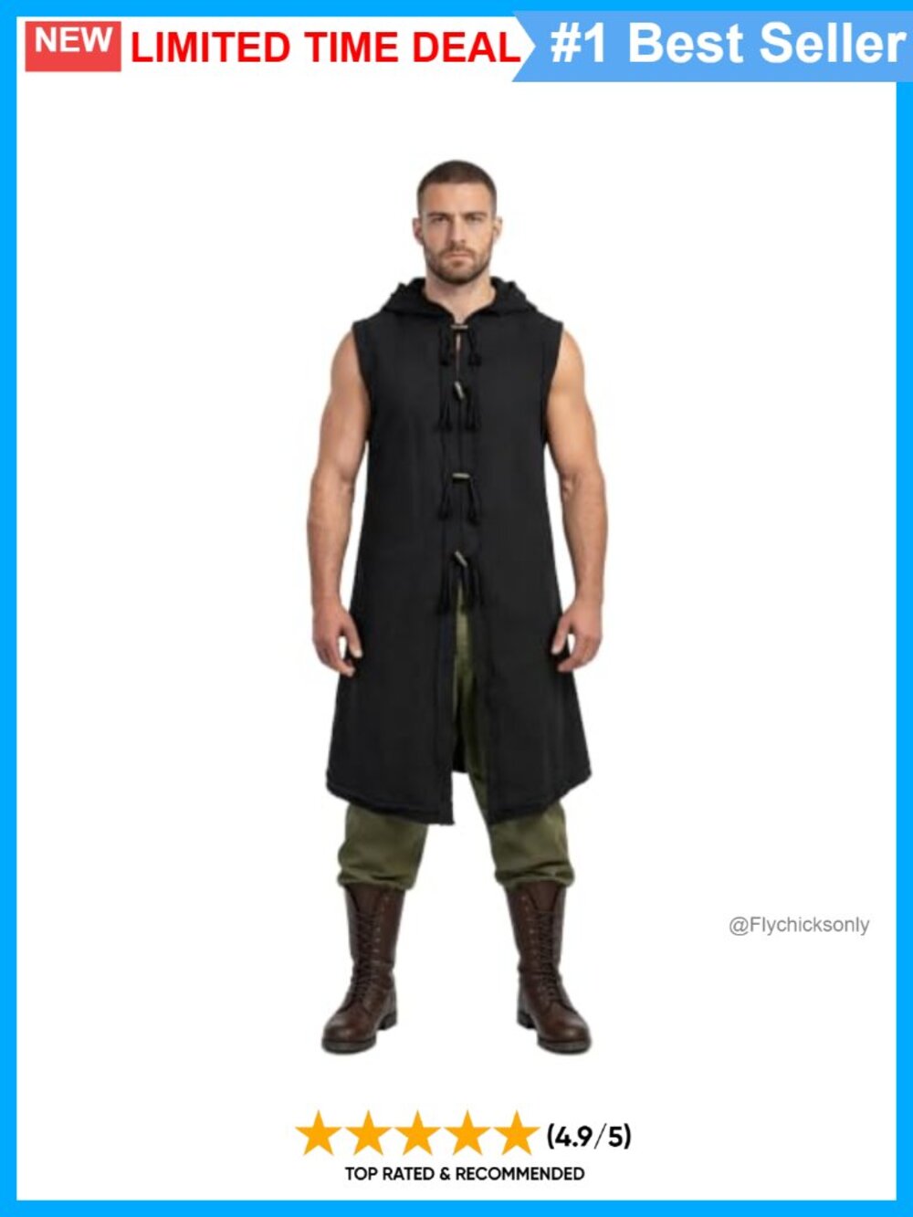 Mens Hooded Sleeveless Cotton Medieval Viking Tunic Vest LARP